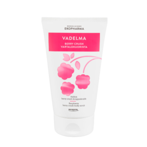 Ekopharma Vadelma Berry Crush vartalokuorinta 150 ml – öljypohjainen sokeri- ja mineraalirakeinen vartalokuorinta vadelmantuoksulla